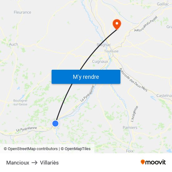 Mancioux to Villariès map