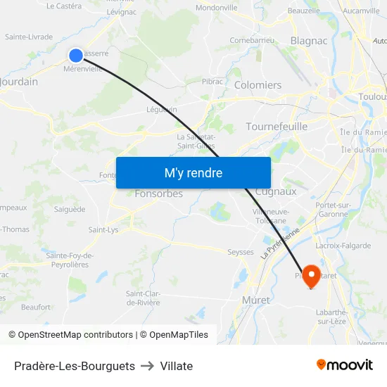 Pradère-Les-Bourguets to Villate map
