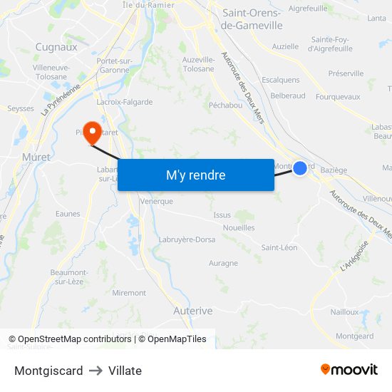 Montgiscard to Villate map