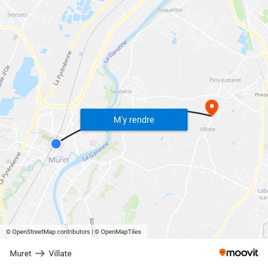Muret to Villate map