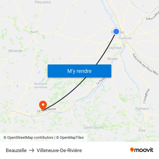 Beauzelle to Villeneuve-De-Rivière map