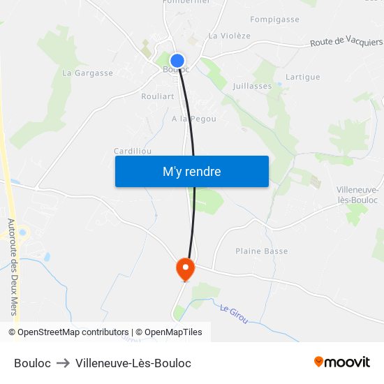 Bouloc to Villeneuve-Lès-Bouloc map