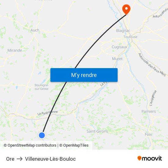 Ore to Villeneuve-Lès-Bouloc map