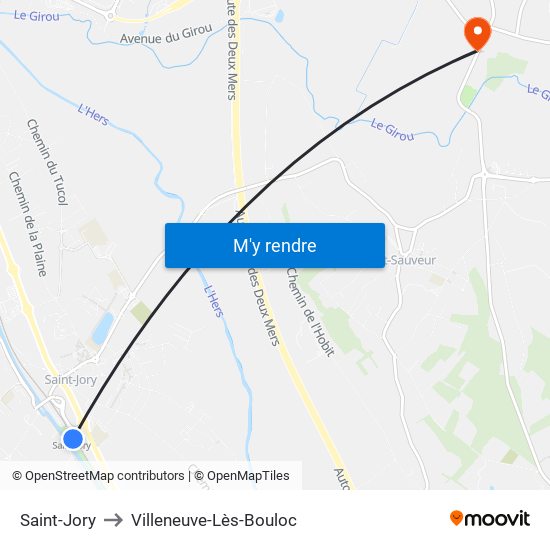 Saint-Jory to Villeneuve-Lès-Bouloc map