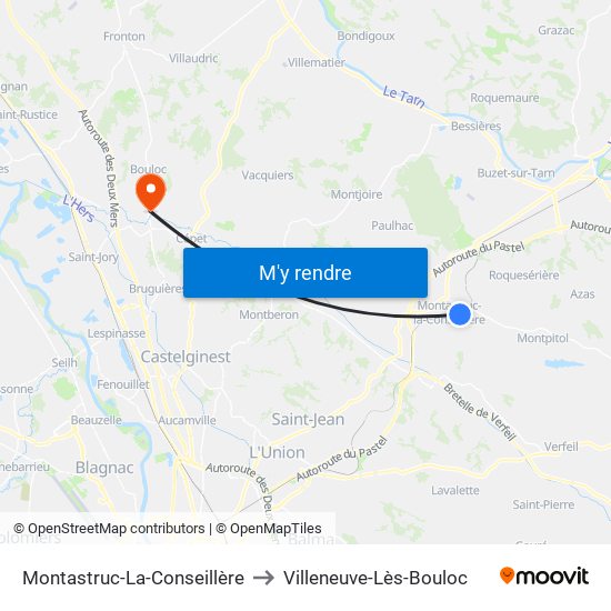 Montastruc-La-Conseillère to Villeneuve-Lès-Bouloc map