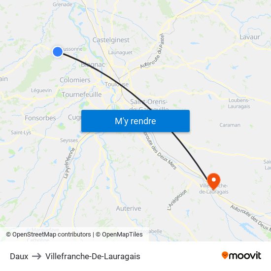 Daux to Villefranche-De-Lauragais map