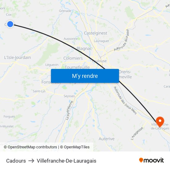 Cadours to Villefranche-De-Lauragais map