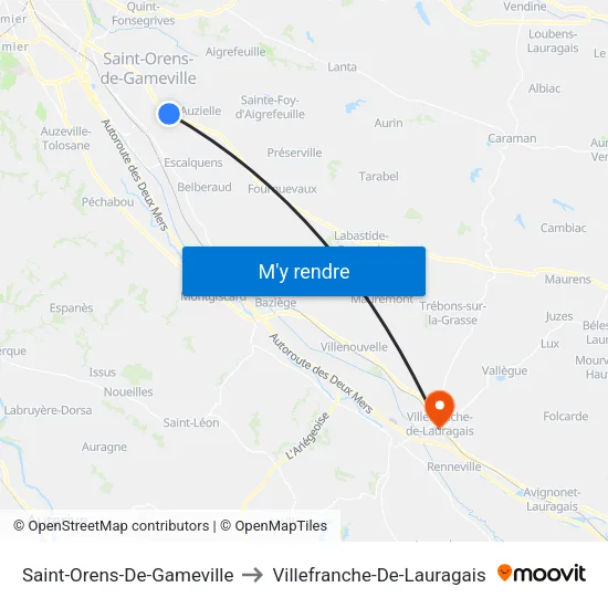 Saint-Orens-De-Gameville to Villefranche-De-Lauragais map