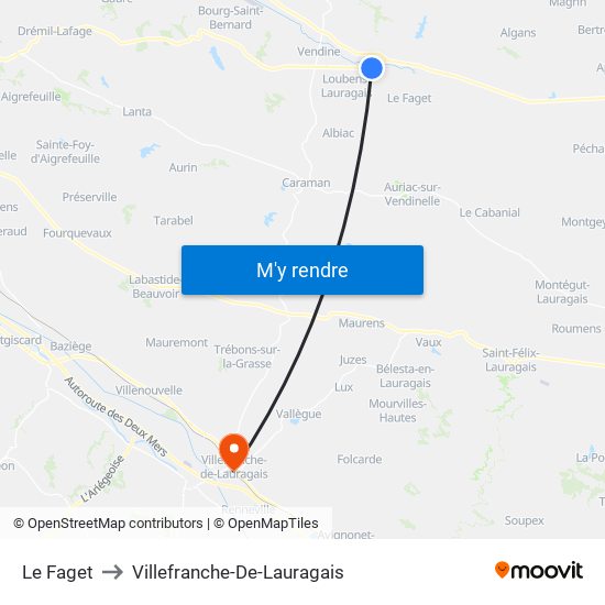 Le Faget to Villefranche-De-Lauragais map