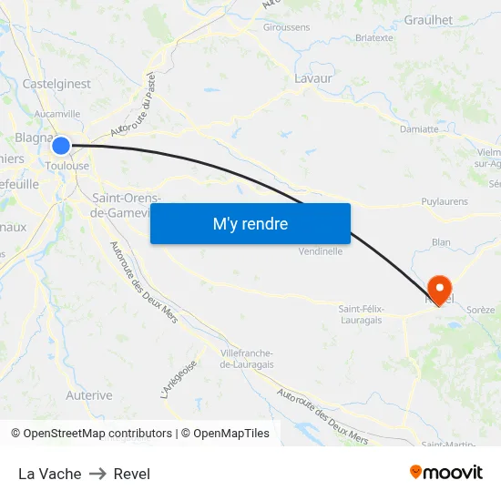 La Vache to Revel map