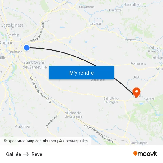 Galilée to Revel map