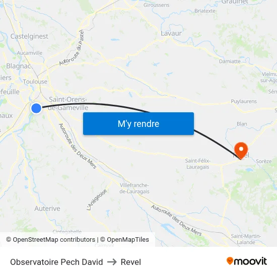 Observatoire Pech David to Revel map