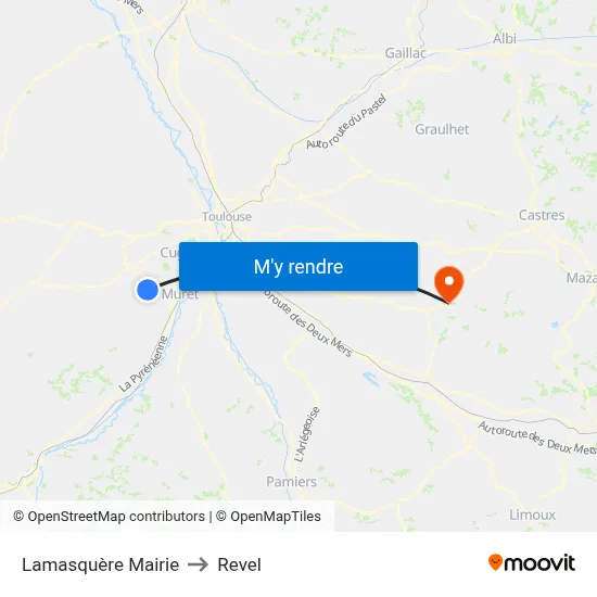 Lamasquère Mairie to Revel map