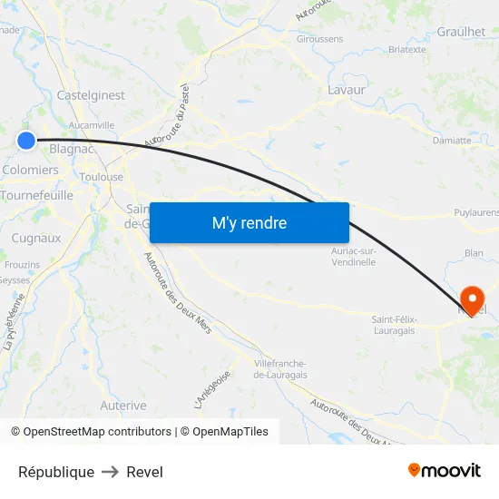 République to Revel map