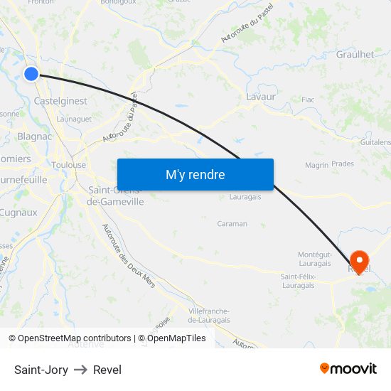 Saint-Jory to Revel map