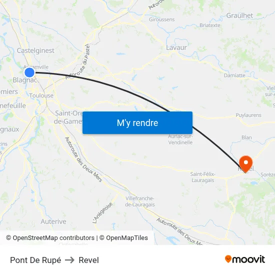Pont De Rupé to Revel map