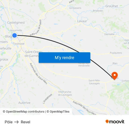 Pôle to Revel map
