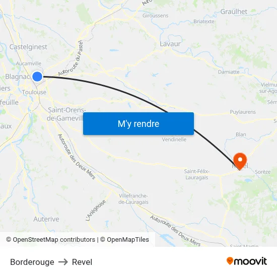 Borderouge to Revel map