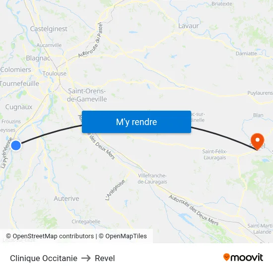 Clinique Occitanie to Revel map