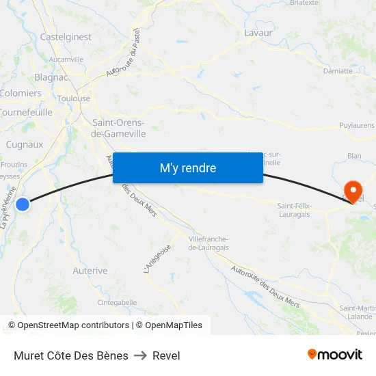 Muret Côte Des Bènes to Revel map
