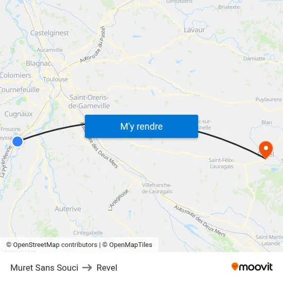 Muret Sans Souci to Revel map