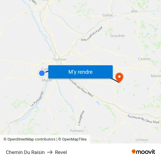 Chemin Du Raisin to Revel map