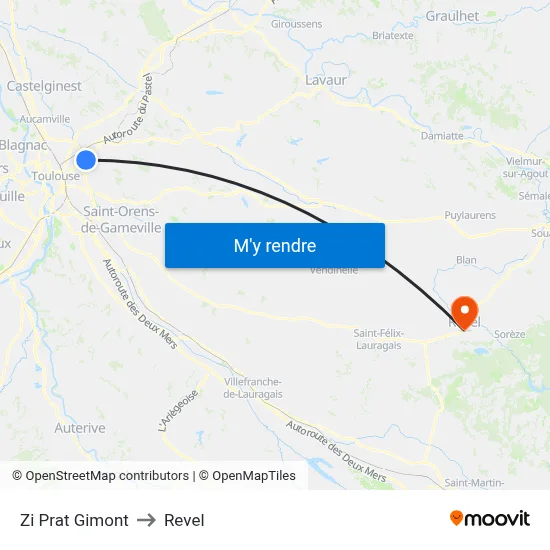 Zi Prat Gimont to Revel map