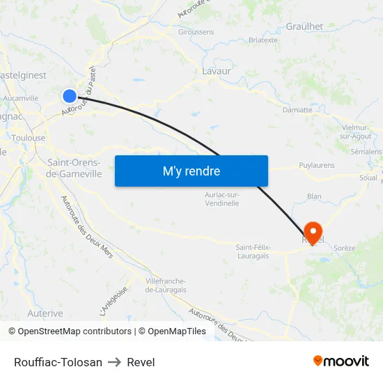 Rouffiac-Tolosan to Revel map