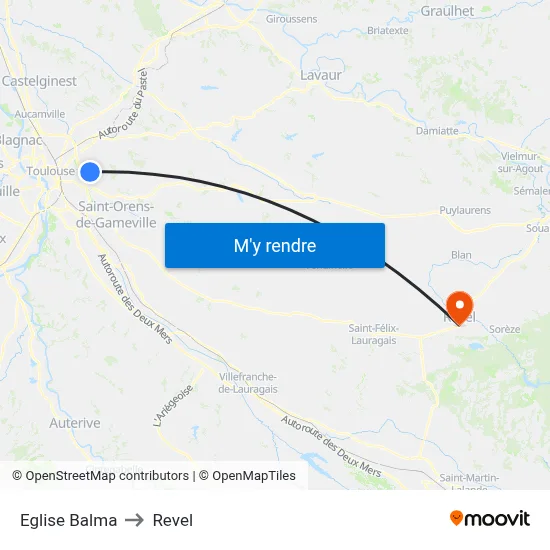 Eglise Balma to Revel map