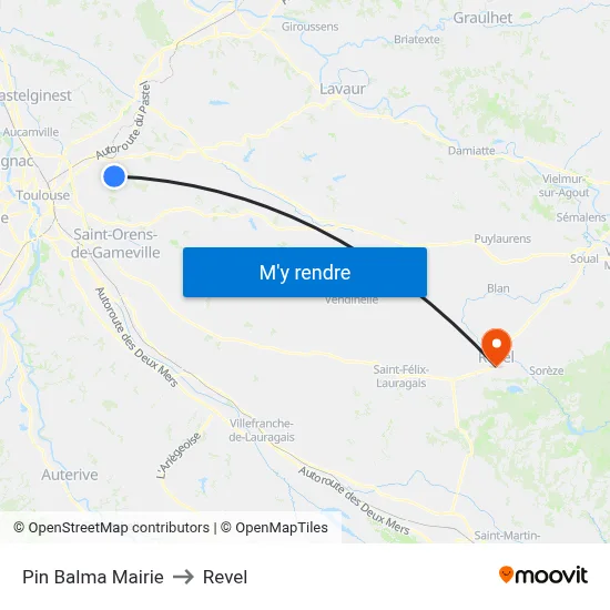 Pin Balma Mairie to Revel map