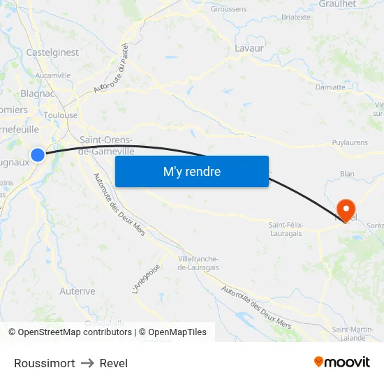 Roussimort to Revel map
