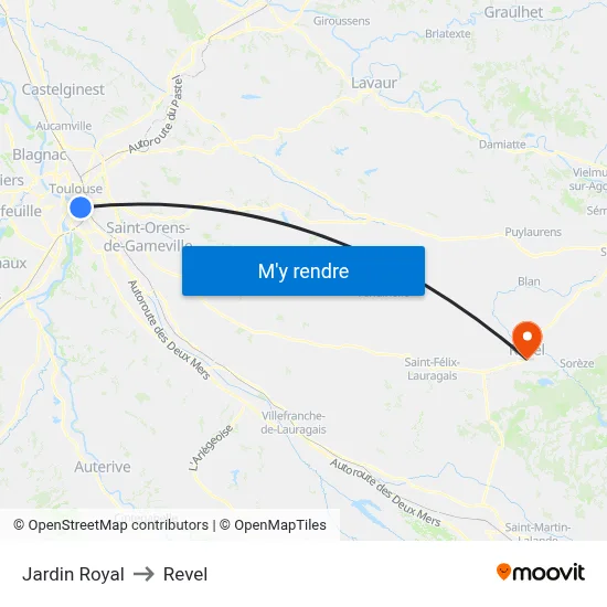 Jardin Royal to Revel map