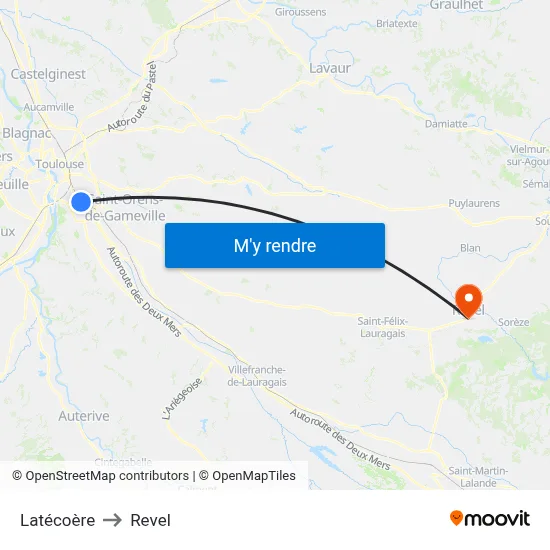 Latécoère to Revel map