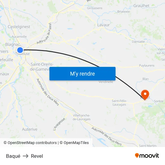 Baqué to Revel map