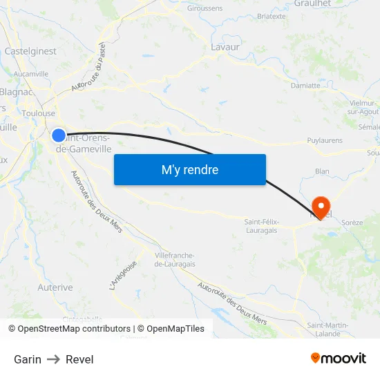 Garin to Revel map