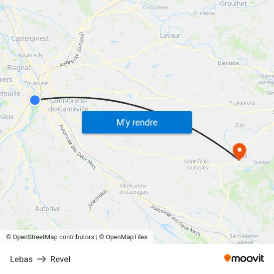 Lebas to Revel map