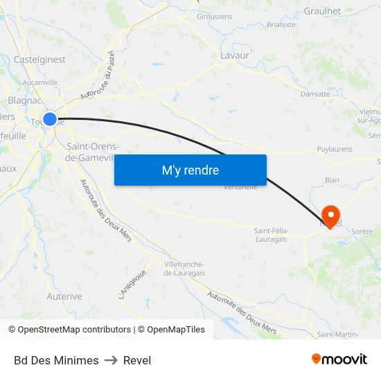 Bd Des Minimes to Revel map