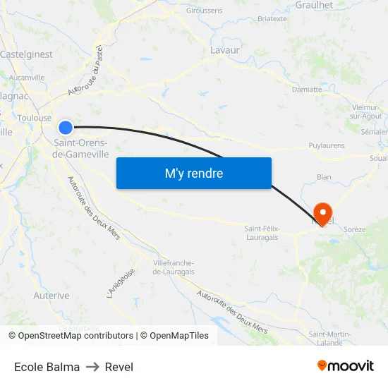 Ecole Balma to Revel map