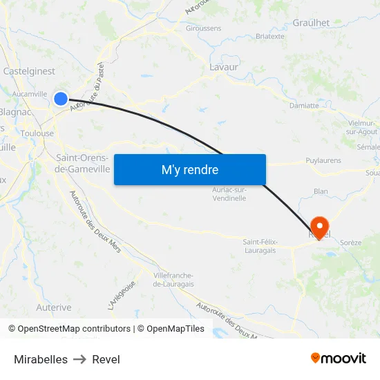 Mirabelles to Revel map