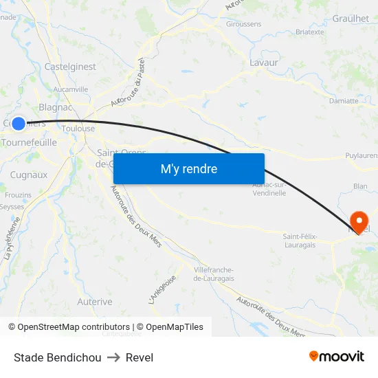 Stade Bendichou to Revel map