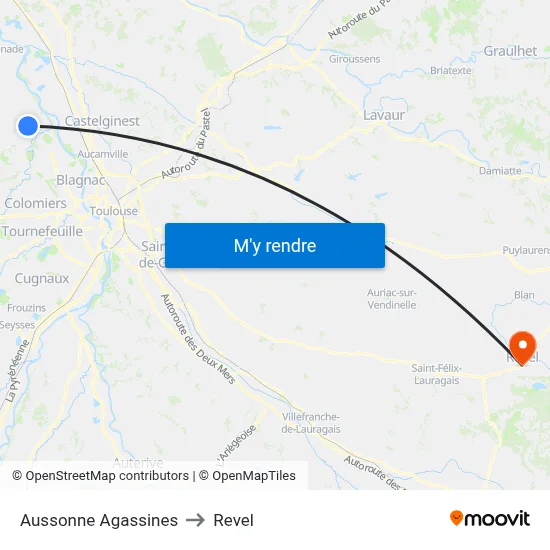 Aussonne Agassines to Revel map
