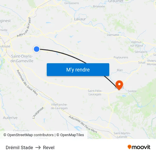 Drémil Stade to Revel map
