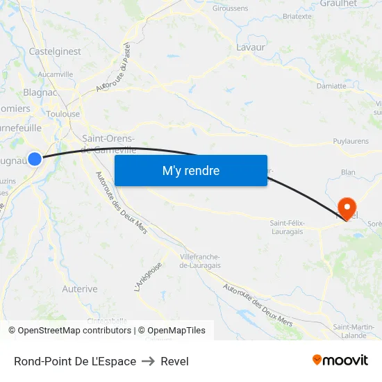 Rond-Point De L'Espace to Revel map