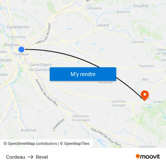 Cordeau to Revel map