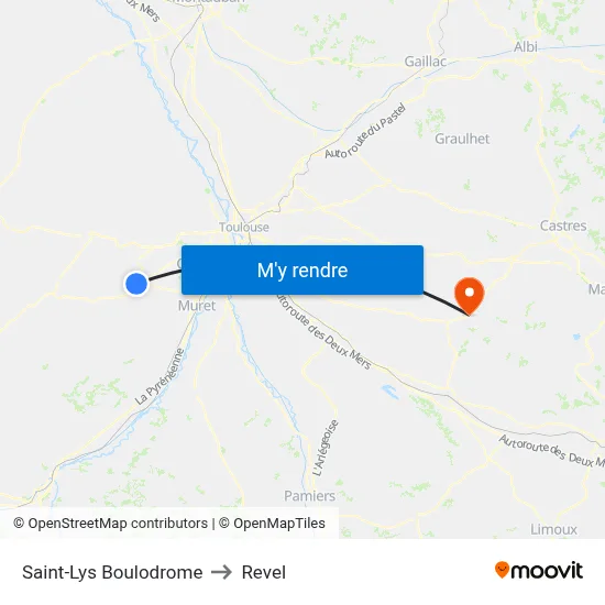 Saint-Lys Boulodrome to Revel map