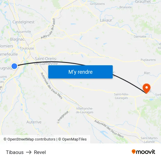 Tibaous to Revel map