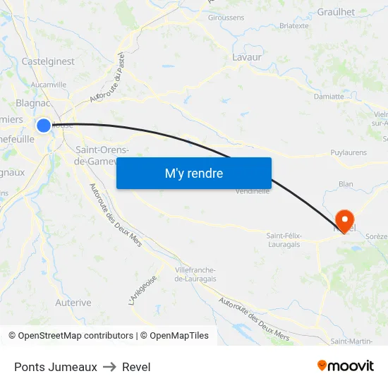 Ponts Jumeaux to Revel map