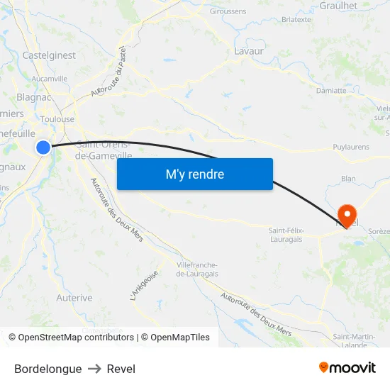 Bordelongue to Revel map