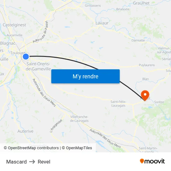 Mascard to Revel map