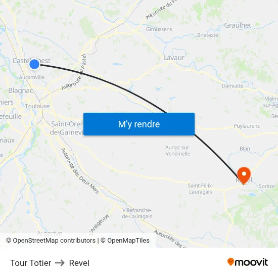 Tour Totier to Revel map